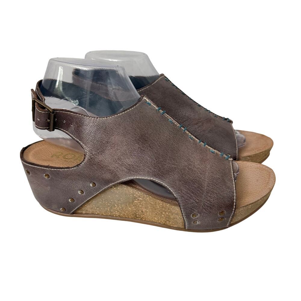 Roan by Bed Stu Fortnite Wedge Sandals Womens Size 9 Studded Brown Leather